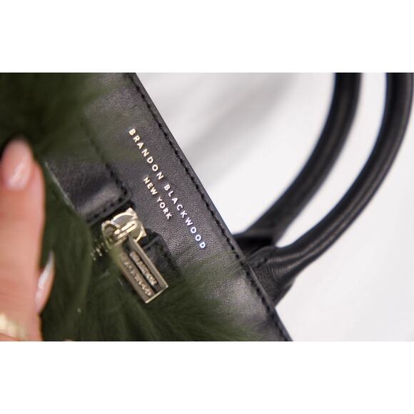 Brandon Blackwood Mya Green Faux Fur Trimmed Black Leather Crossbody Bag - Picture 5 of 8